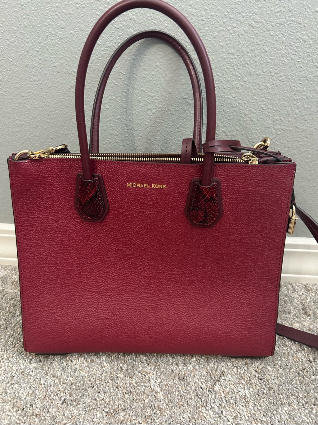 Michael Kors Wine Satchel With Gold Hardware